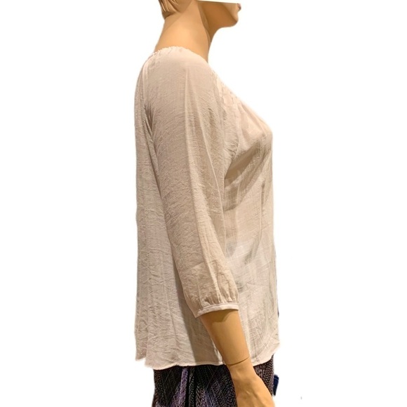 Spense Peasant Blouse Size XL Boho White Tunic w/ Blue Crocheted Tie Front - Picture 5 of 10